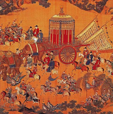 Detail of the Wanli Emperor's royal carriage being pulled by elephants