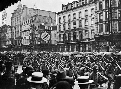 1914 - German troops crossing the Place Charles Rogier in Brussels