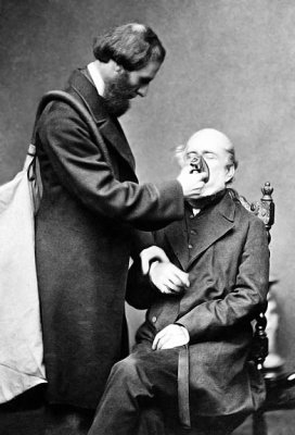 1862 - Joseph Clover with his chloroform apparatus