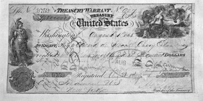 1868 - Check for $7,200,000 to pay Russia for the purchase of Alaska
