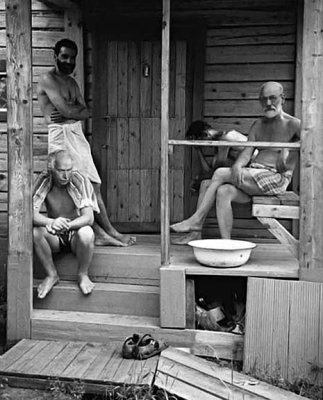 c. 1907 - C.G. Jung and Sigmund Freud outside a sauna