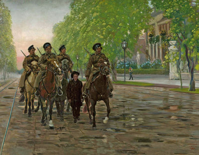 Spring 1906 - Cossack patrol escorting teenage insurrectionists, Warsaw