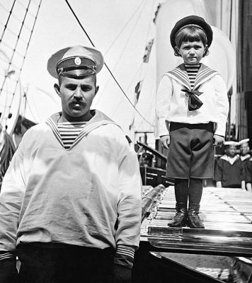 June 1908 - Alexei with his sailor nanny Andrei Dereven'ko