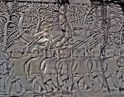 Bas relief: soldiers and elephant