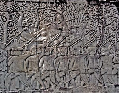 Bas relief: soldiers and elephant