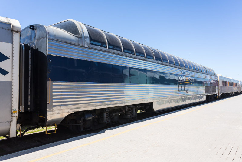 Ontario Northland Railway dome car Otter Rapids 900 in Moosonee.