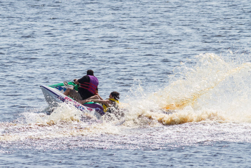 Personal watercraft starts to flip over.