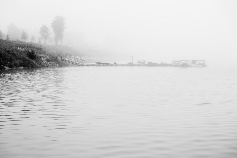 Two Bay docks on a foggy morning