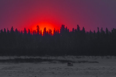 Vehicle headed across the Moose River at sunrise 2014 January 7th.