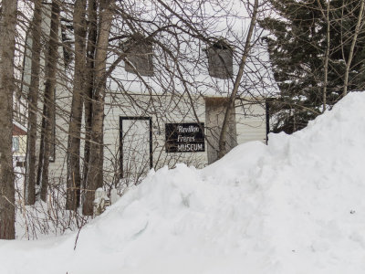 Revillon Freres Museum in Moosonee (closed) hidden behind snow.