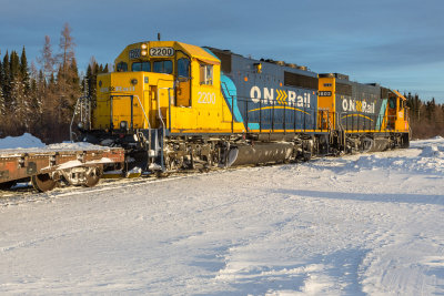 Freight 419 at Moosonee 2014 January 31st: 1802 and 2200