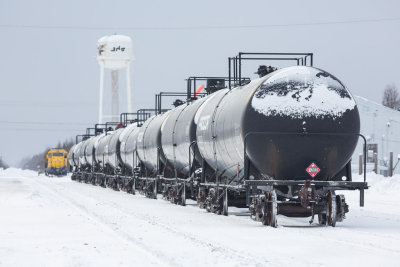 February 7th line of tanker cars at Moosonee station