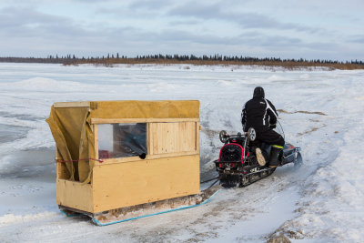 Snowmobile taxi heading to Moose Factory from Moosonee 2014 April 14th