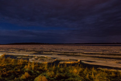 NIght time view of ice on the river May 9th