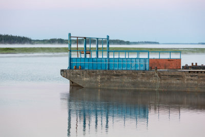 Barges anchored at Moosonee before sunrise.