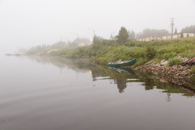 Moose River shoreline in Moosonee on a foggy morning 2014 August 10th