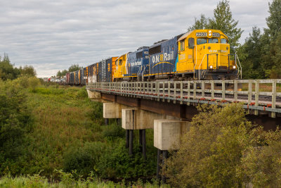 Ontario Northland Railway freight 419 coming into Moosonee 2014 September 12th.