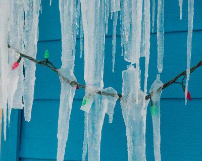 Christmas lights caught in icicles 2014 November 20th