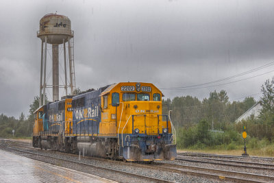 Locomotives in the rain. GP38-2 1802 and GP40-2 2202.