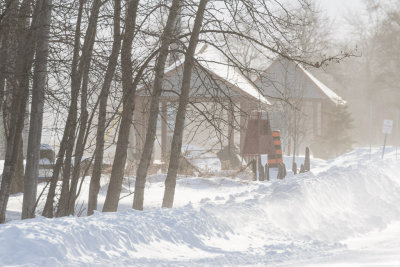 Revillon Road in blowing snow 2016 February 7