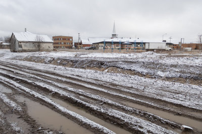 The backside of downtown Moosonee; Henry Crescent in the foreground 2016 May 15th