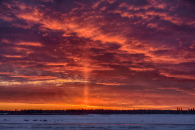 Sun pillar shows where sun will rise. 2017 January 1st.