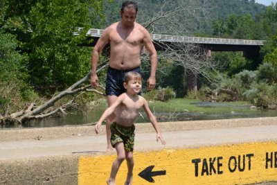 Adrian Jumping Into Water from Ponca Bridge, Me Watching