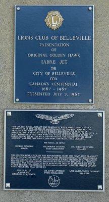 Plaque on Sabre Pylon, Zwick's Island Centennial Park, Belleville