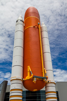Shuttle rocket booster in front of the Atlantis exhibition