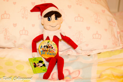 We came home and discovered our Elf on the Shelf, Buddy, with a Disney pass and First Visit pin.