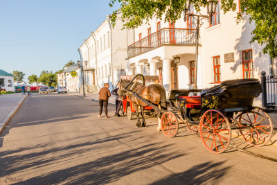 A horse drawn carriage awaits tourists.