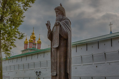 Closer view of the statue of St. Sergiev.
