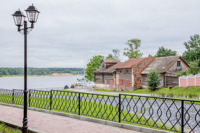 View of the old mill next to the Volga river.