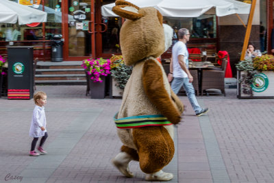 A little girl trying to get a bear on old Arbat