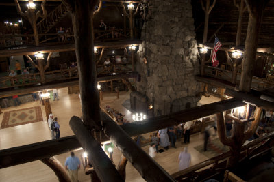 View of fireplace from rafters