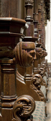 Head rests on upper choir stalls