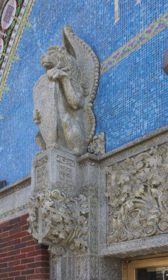 Winged lion with mosaic background, detail