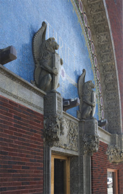 Winged lions with mosaic background, detail