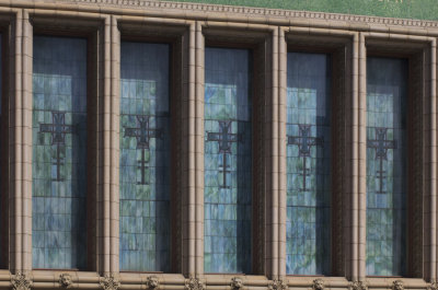 Bank of stained glass windows