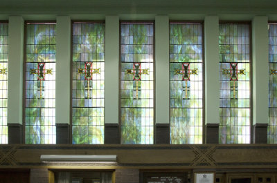 Wall of stained glass windows
