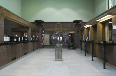 Bank interior from front looking toward rear
