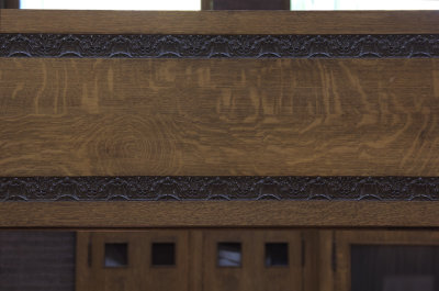 Oak horizontal trim with terra cotta bands