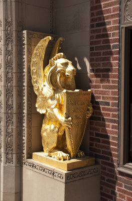 Replacement winged lion outside of front door