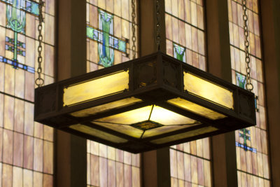 Stained glass windows with stained glass lamp