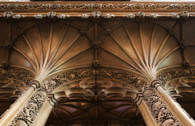 Rood Screen: two double fan vaults from the front right of the screen