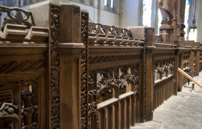 Rood Screen: row of tracery atop the beam from rear