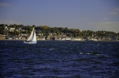 Yachting past Broughty ferry,view from Tayport