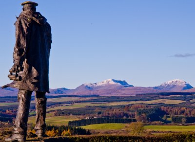 Sir David Stirling at Doune looking towards Ben Vorlich and Stuc a Croin