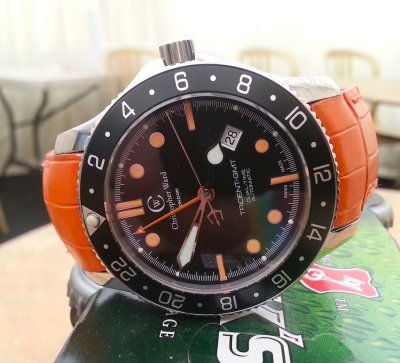 C60 Trident GMT on Orange Leather