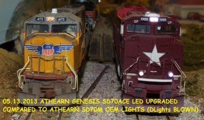 Athearn SD70ACE LED upgrade compared to SD70M OEM lights.jpg